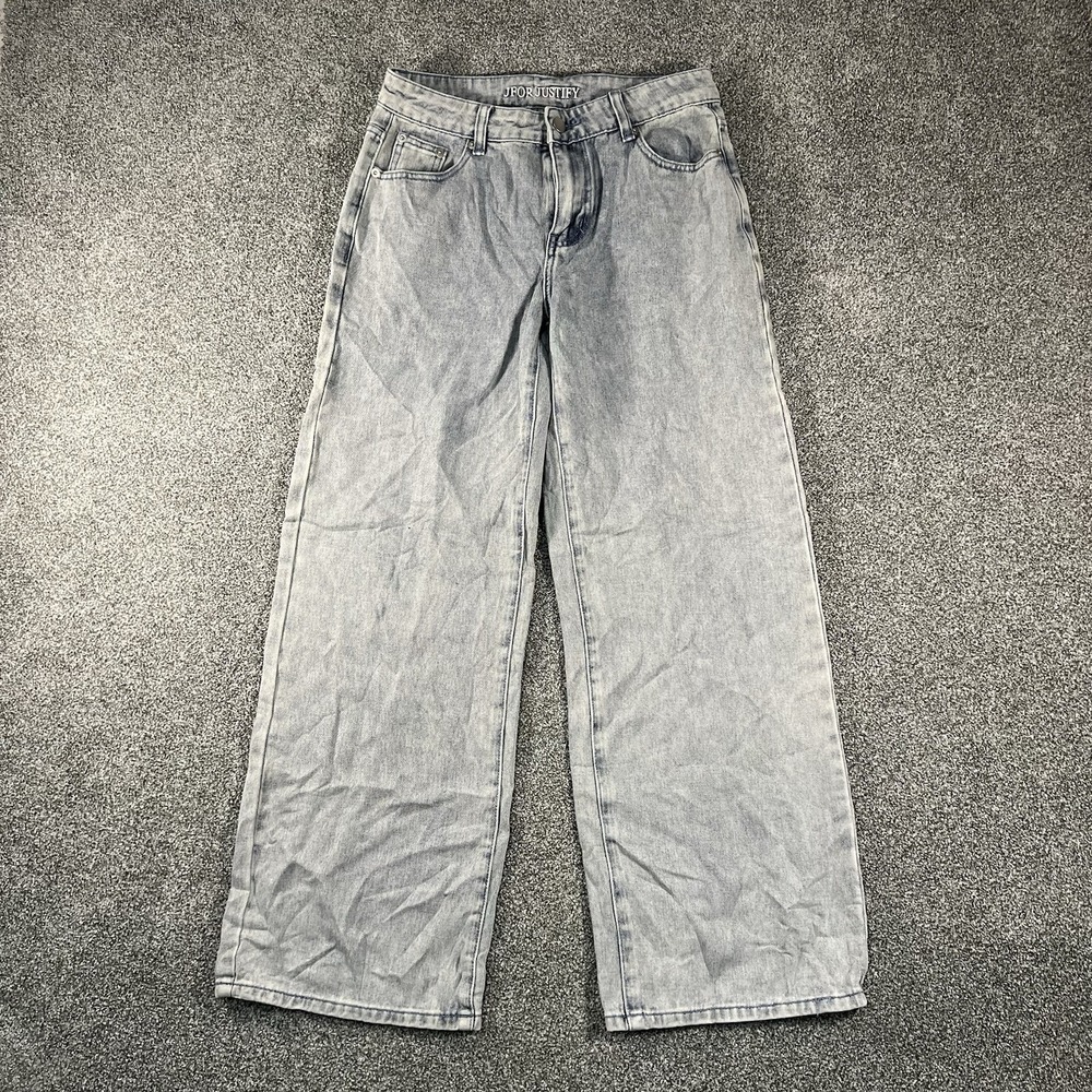 JFOR JUSTIFY Women's Small Wide Leg Jeans Light Wash Baggy Y2K Denim